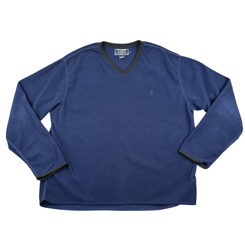 Vintage Polo Sport Ralph‎ Lauren Fleece Pullover Mens XL V-Neck Navy Sweatshirt